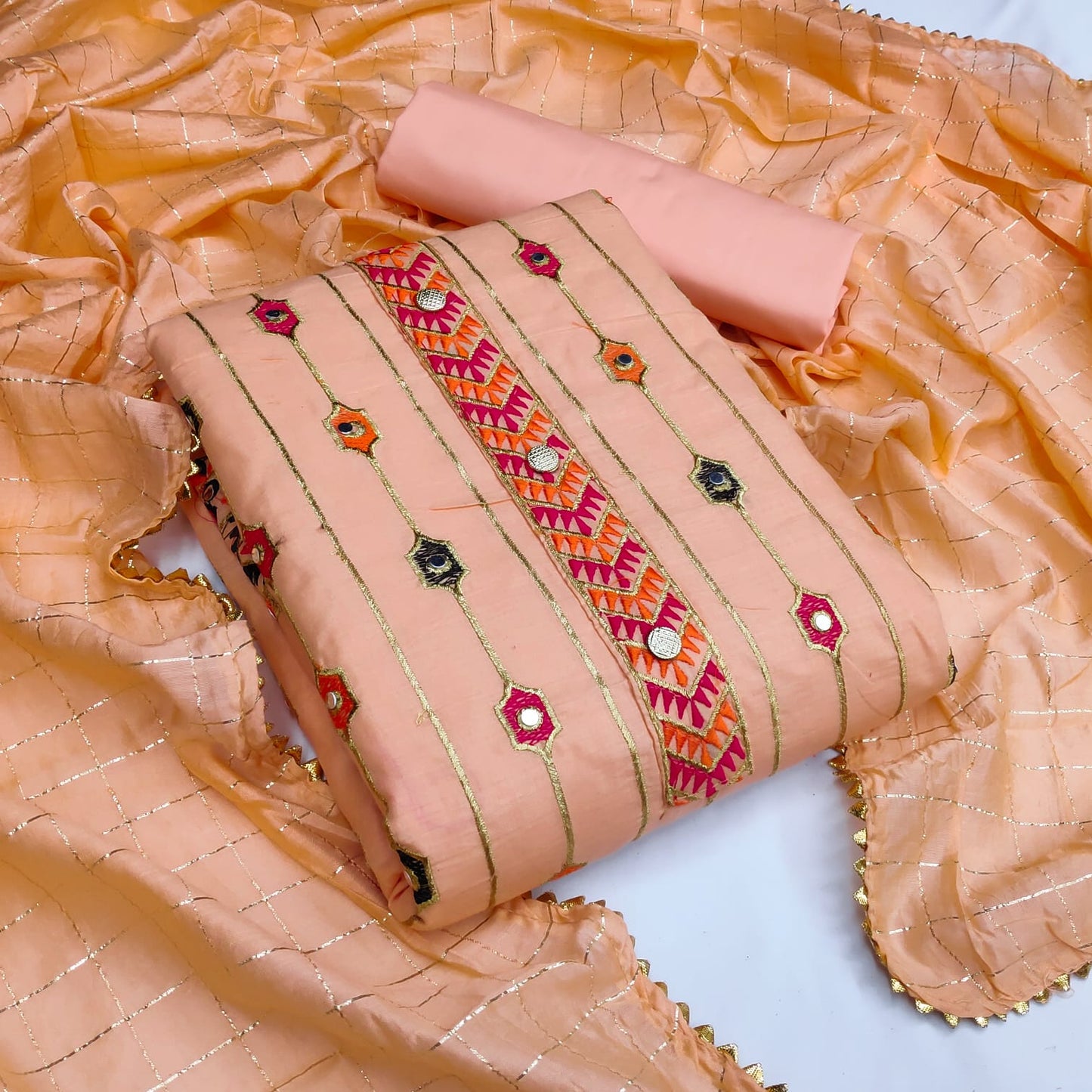 Refreshing Peach Color Running Wear Diamond Work Cotton Salwar Suit