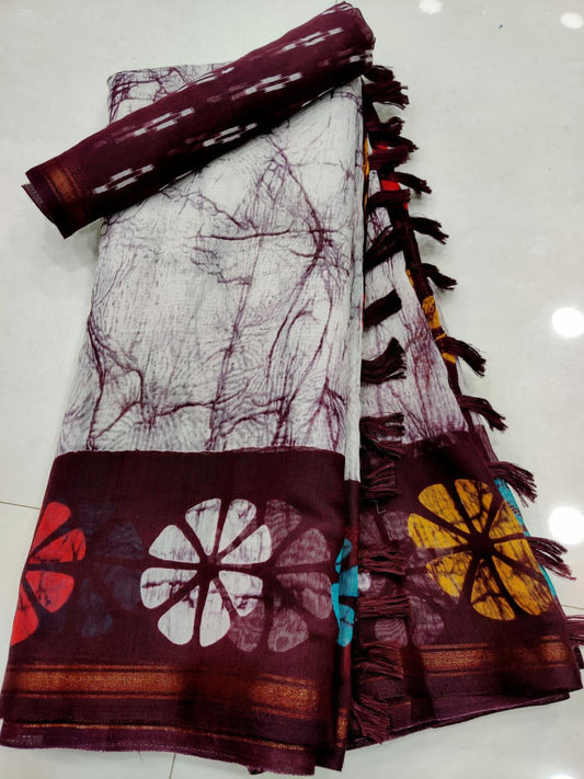 Awesome Maroon Color Cotton Weaving Printed Saree Blouse For Women