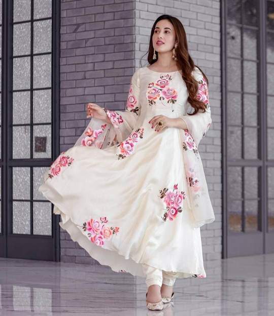 Breath-taking White Color Digital Printed Georgette Salwar Suit For Women