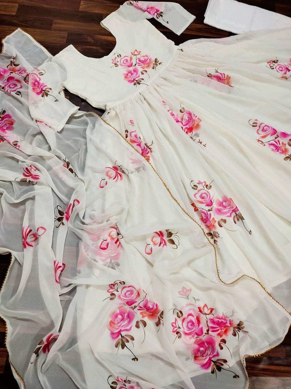 Breath-taking White Color Digital Printed Georgette Salwar Suit For Women