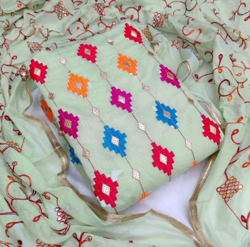 Alluring Light Green Color Embroidered Work Chanderi Women Wear Salwar Suit