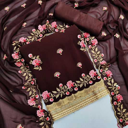Captivation Brown Color Georgette Multi Work Salwar Suit For Women