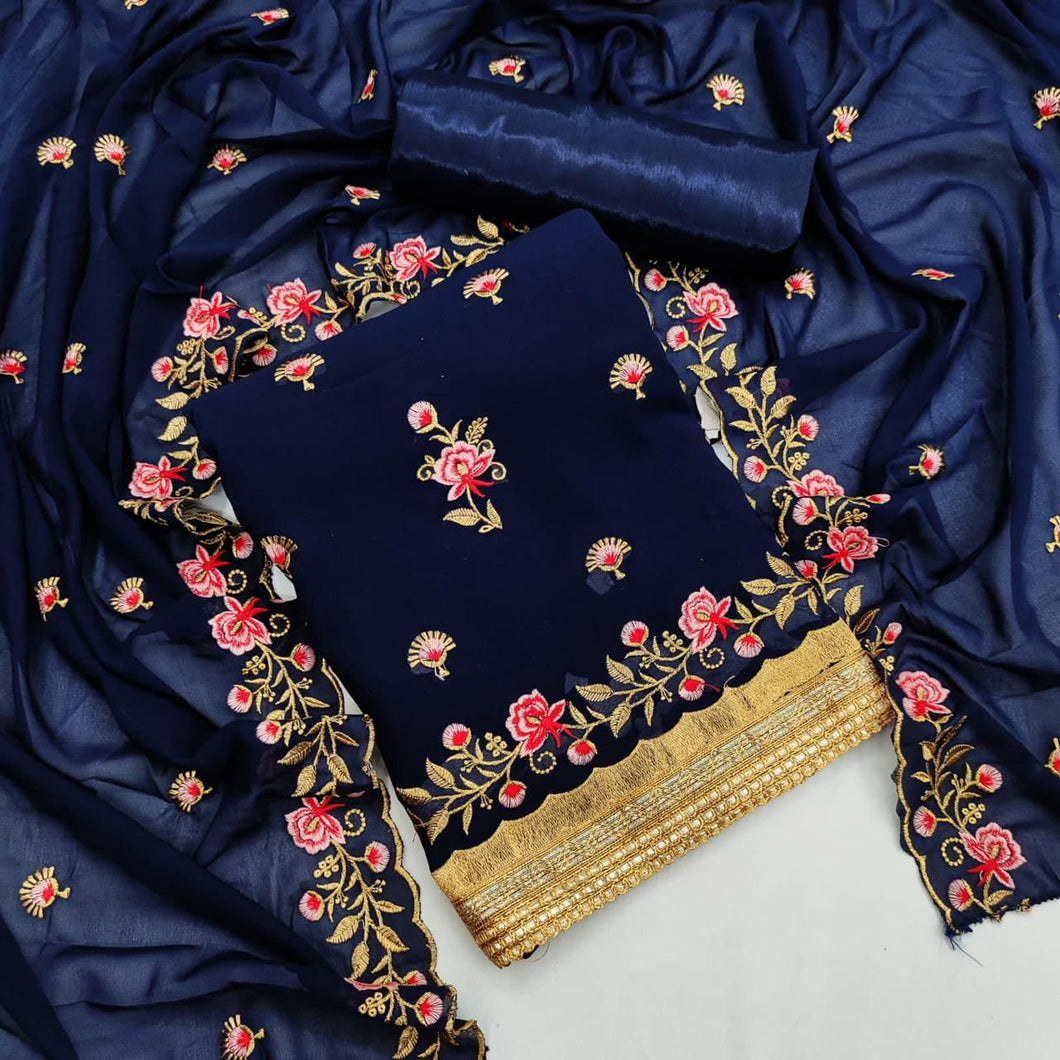 Flattering Blue Color Festival Wear Georgette Multi Work Design Salwar Suit