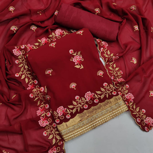 Opulent Red Color Georgette Multi Work Salwar Suit For Wedding Wear