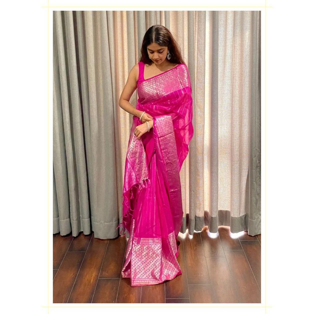 Brilliant Rani Pink Color Designer Art Silk Jacquard Work Saree Blouse For Women