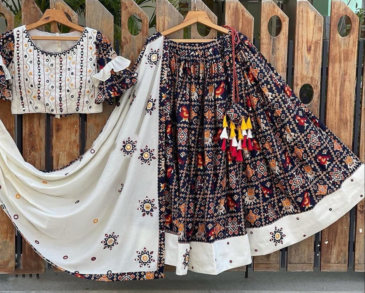 Fabulous Navy Blue Color American Crape Printed Lehenga Choli For Women