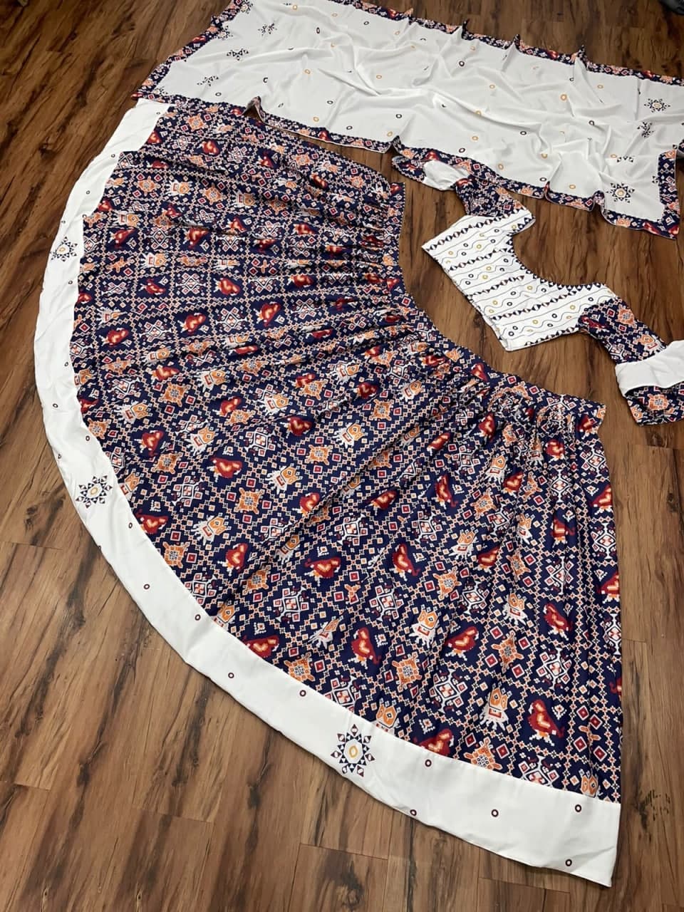 Fabulous Navy Blue Color American Crape Printed Lehenga Choli For Women