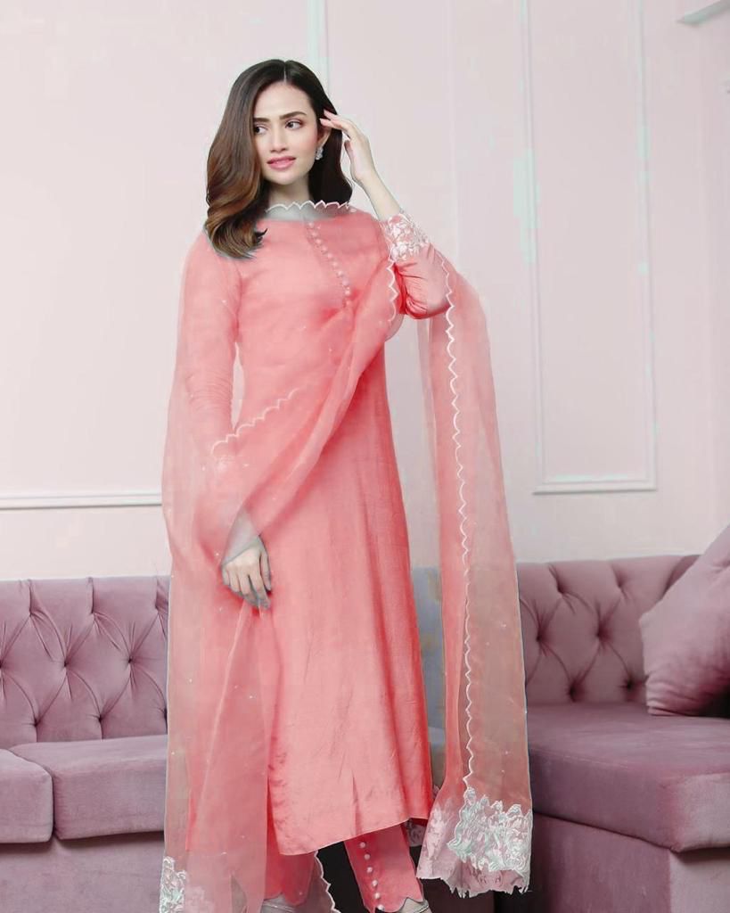 Preferable Peach Color Function Wear Cotton Salwar Suit