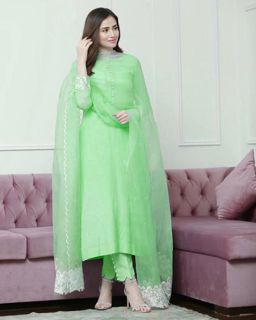 Gorgeous Green Color Cotton Regular Wear Salwar Suit For Women