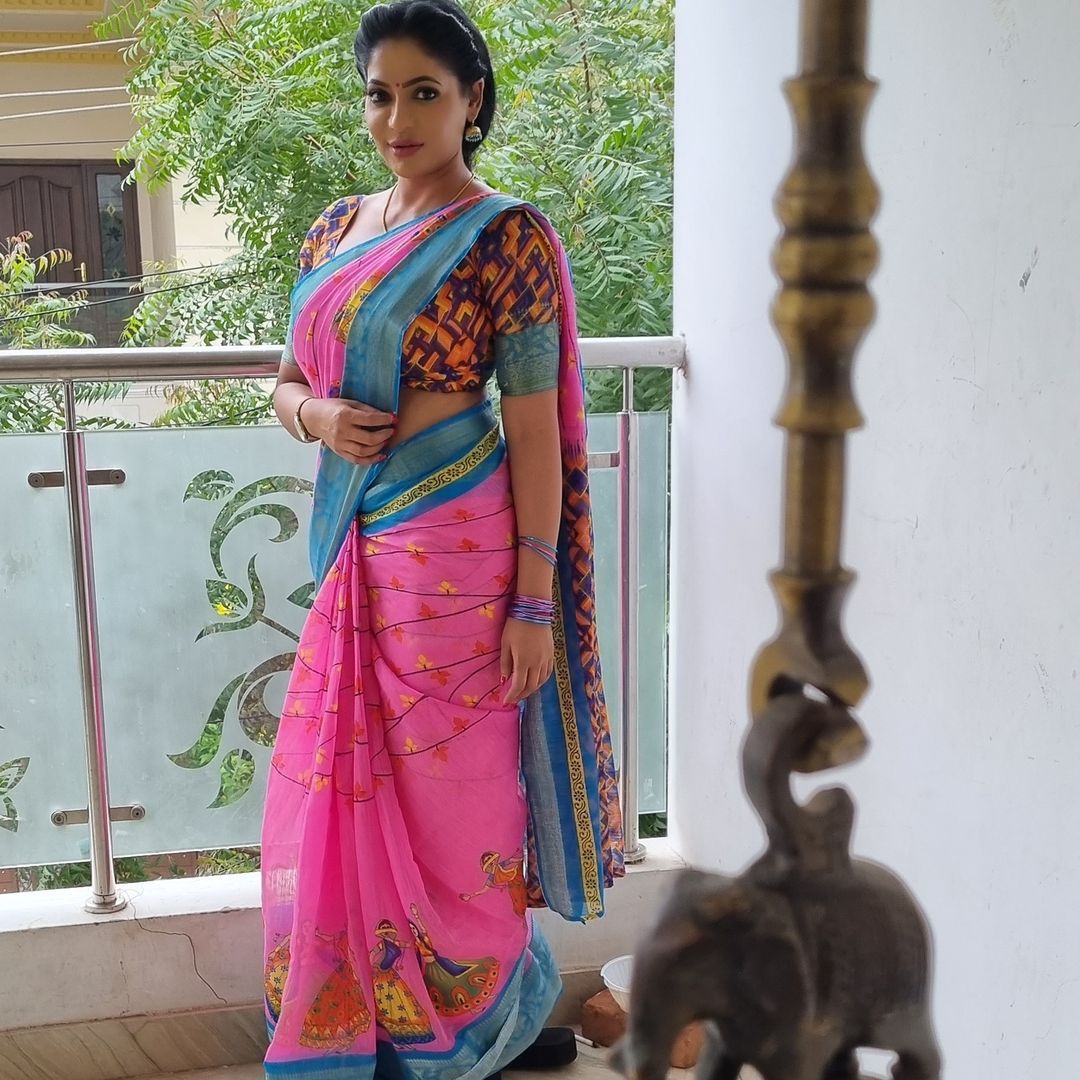 Refreshing Pink Color Casual Wear Cotton Printed Work Saree Blouse