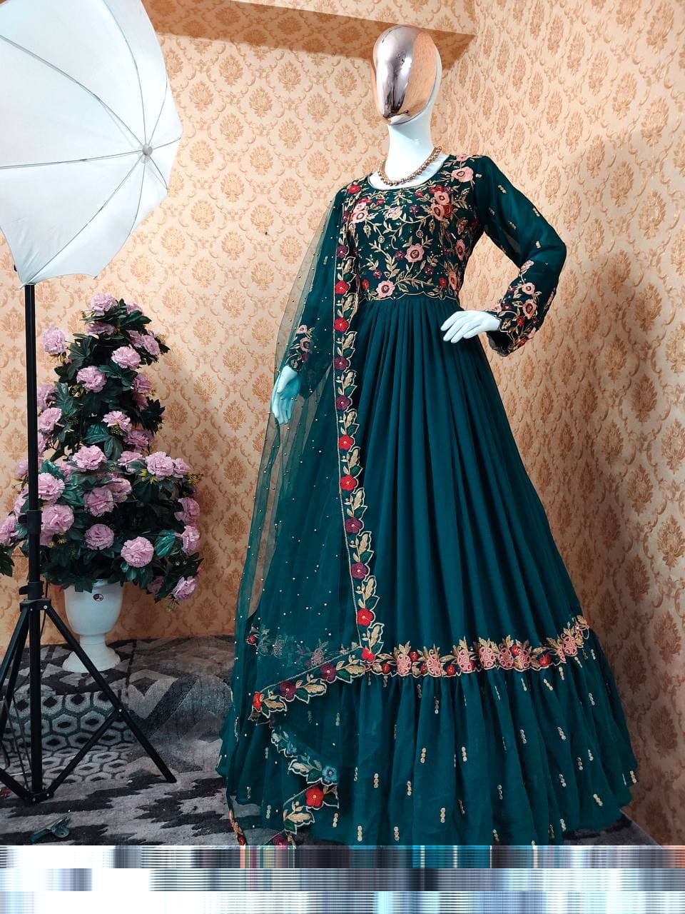 Trendy Rama Blue Color Occasion Wear Georgette Diamond Sequence Work Suit