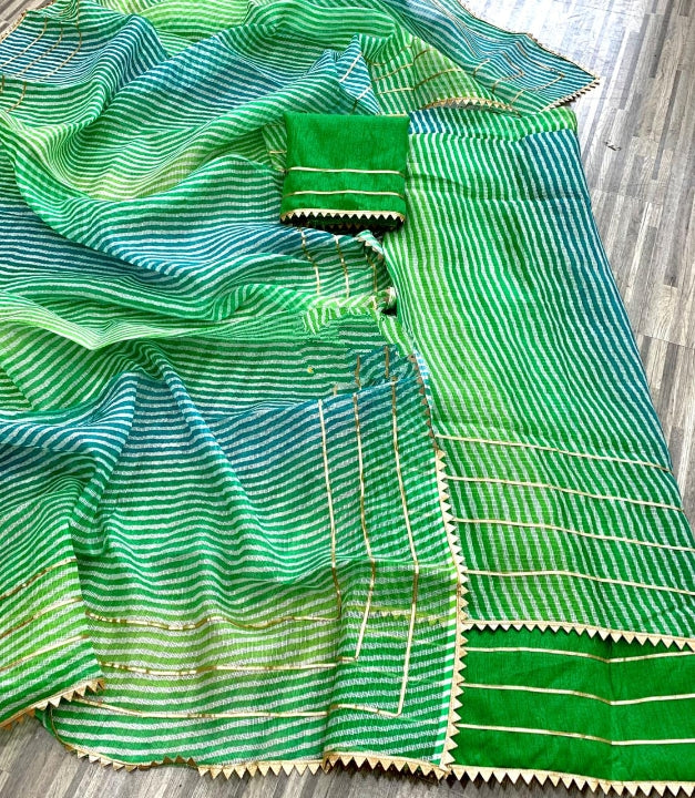 Elegant Green Color Laheriya Kota Gotta Patti Work Lehenga Choli For Ladies