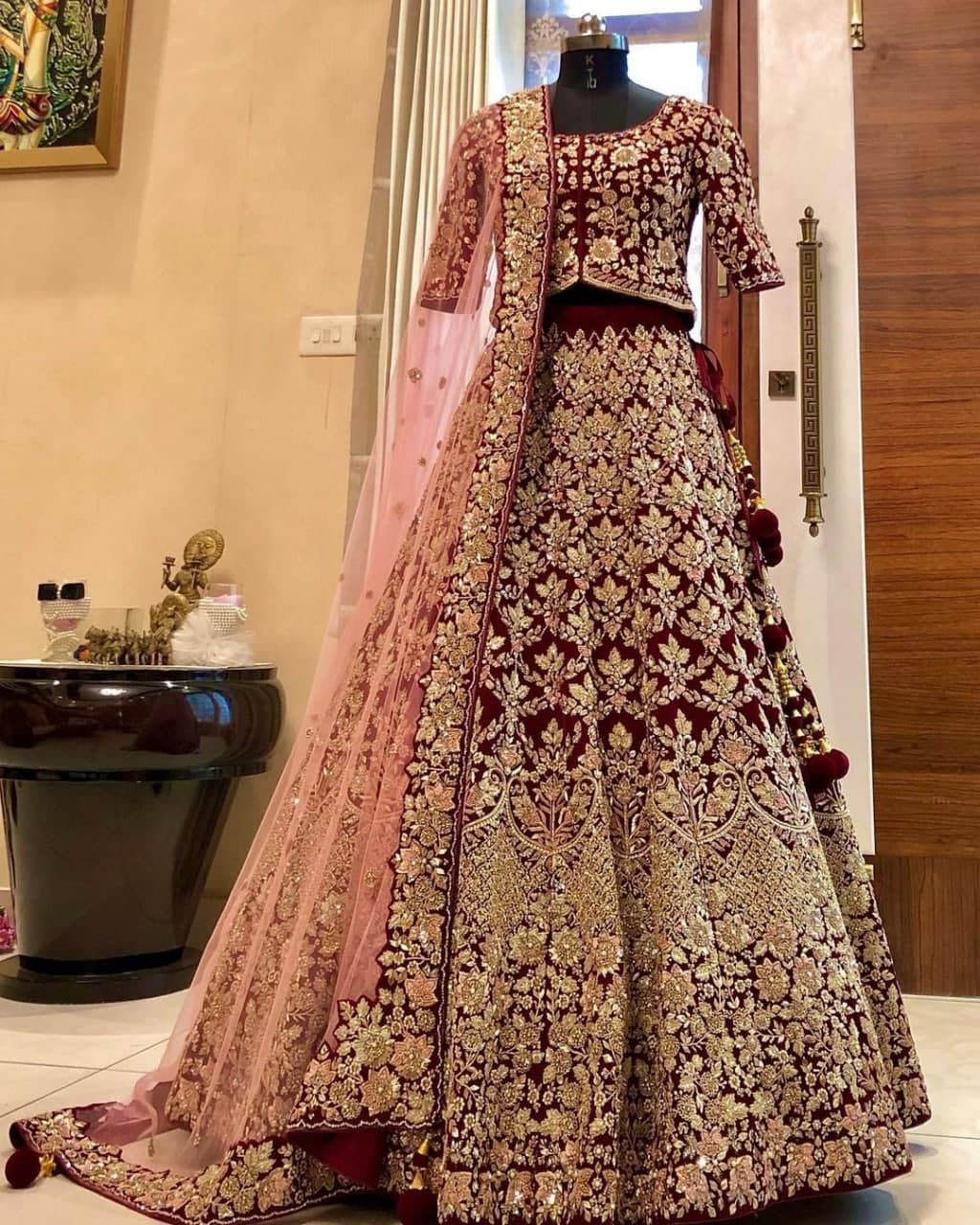 Trendy Maroon Color Velvet Embroidered Work Wedding Wear Lehenga Choli