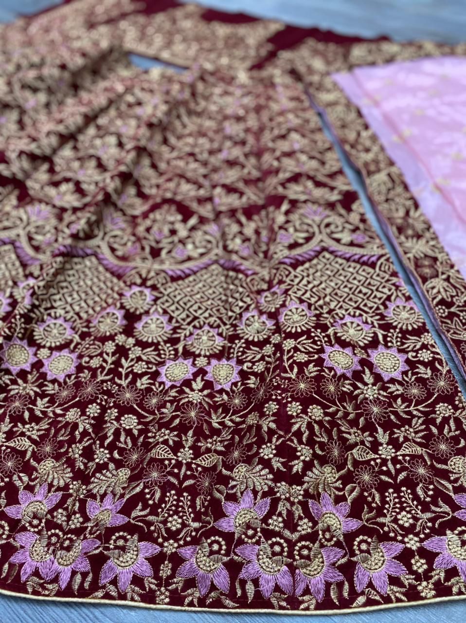 Trendy Maroon Color Velvet Embroidered Work Wedding Wear Lehenga Choli