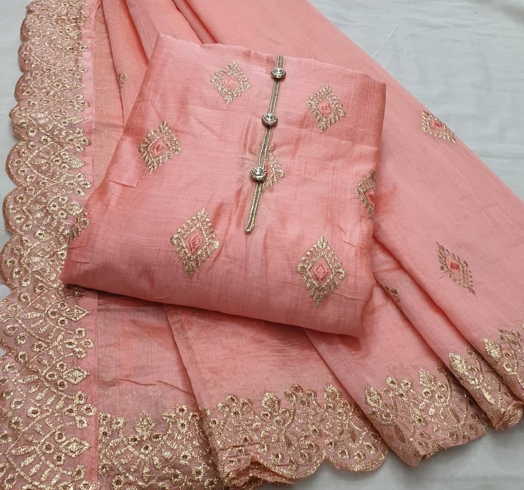 Sensational Chanderi Hand Work Salwar Suit For Party Wear