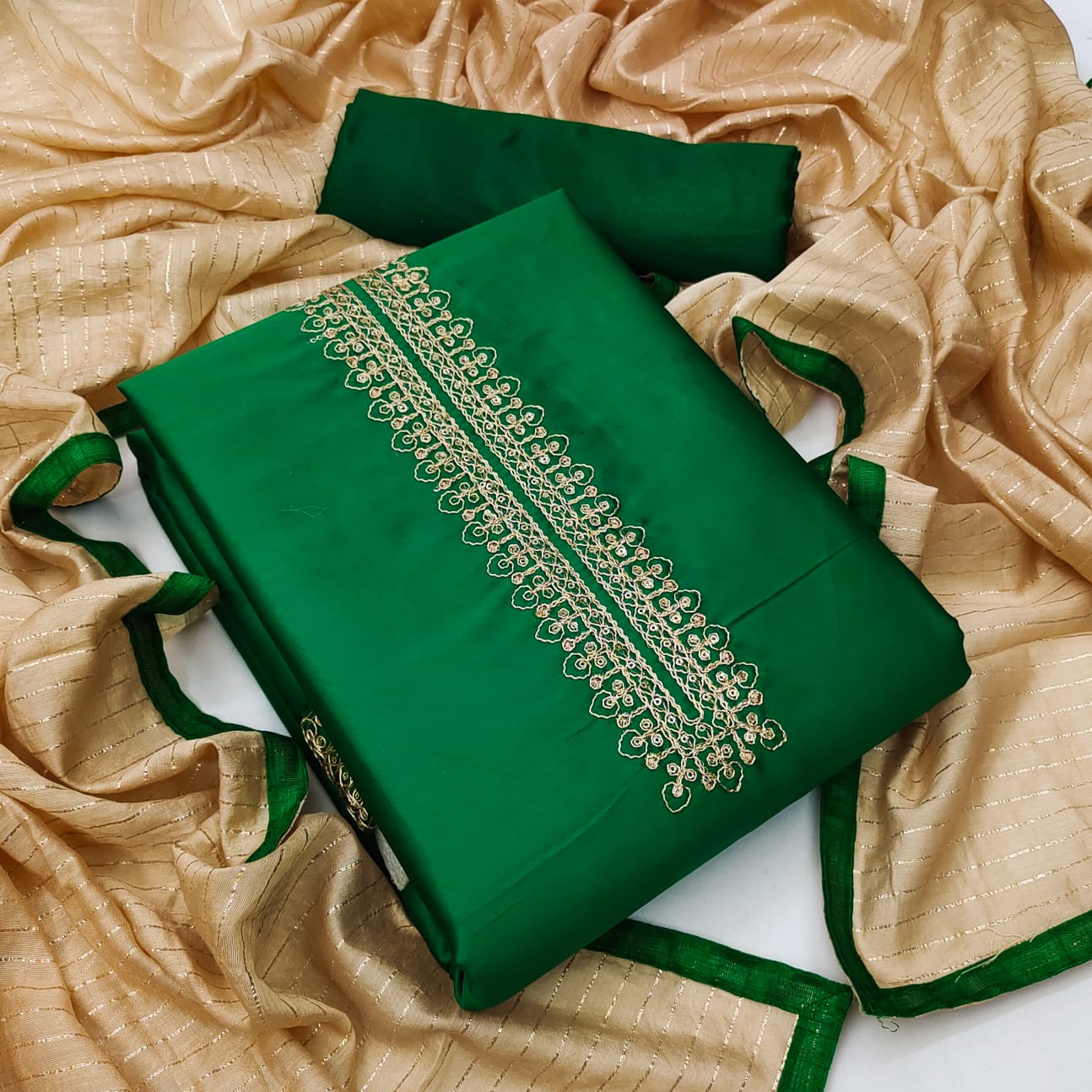Shanaya Silk Unstitched Tie Belt Codding Work Dress Material Design Online