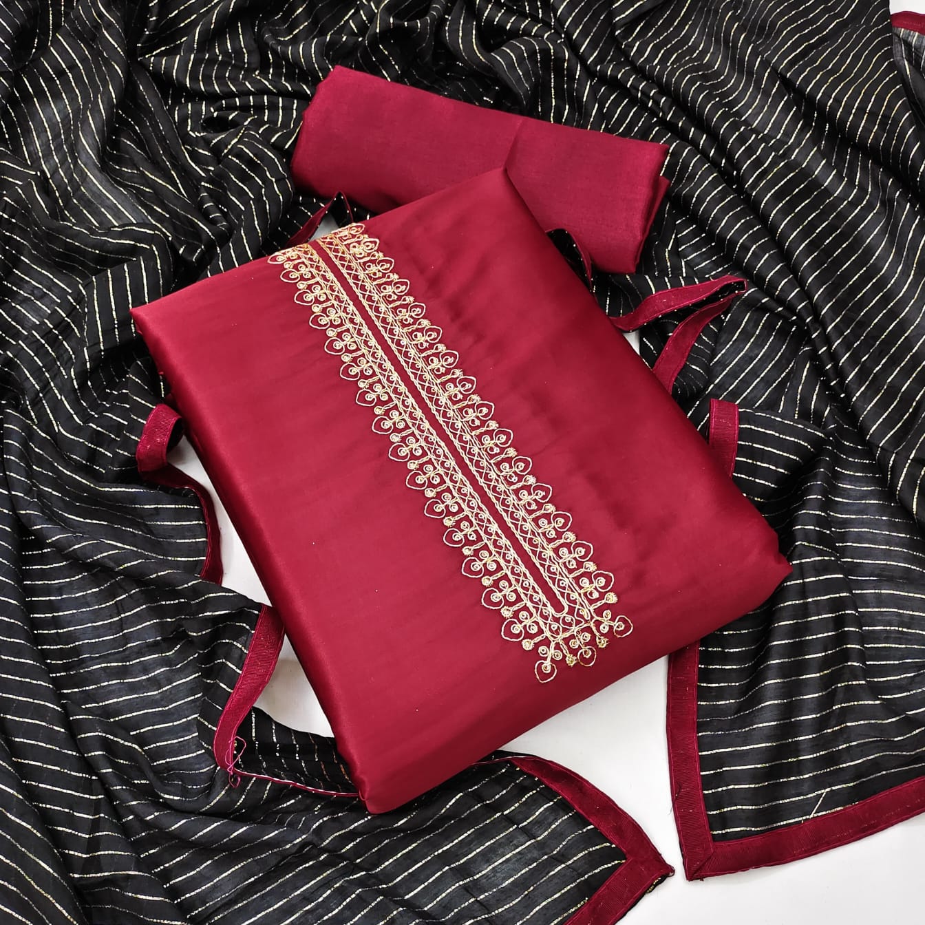 Shanaya Silk Unstitched Tie Belt Codding Work Dress Material Design Online