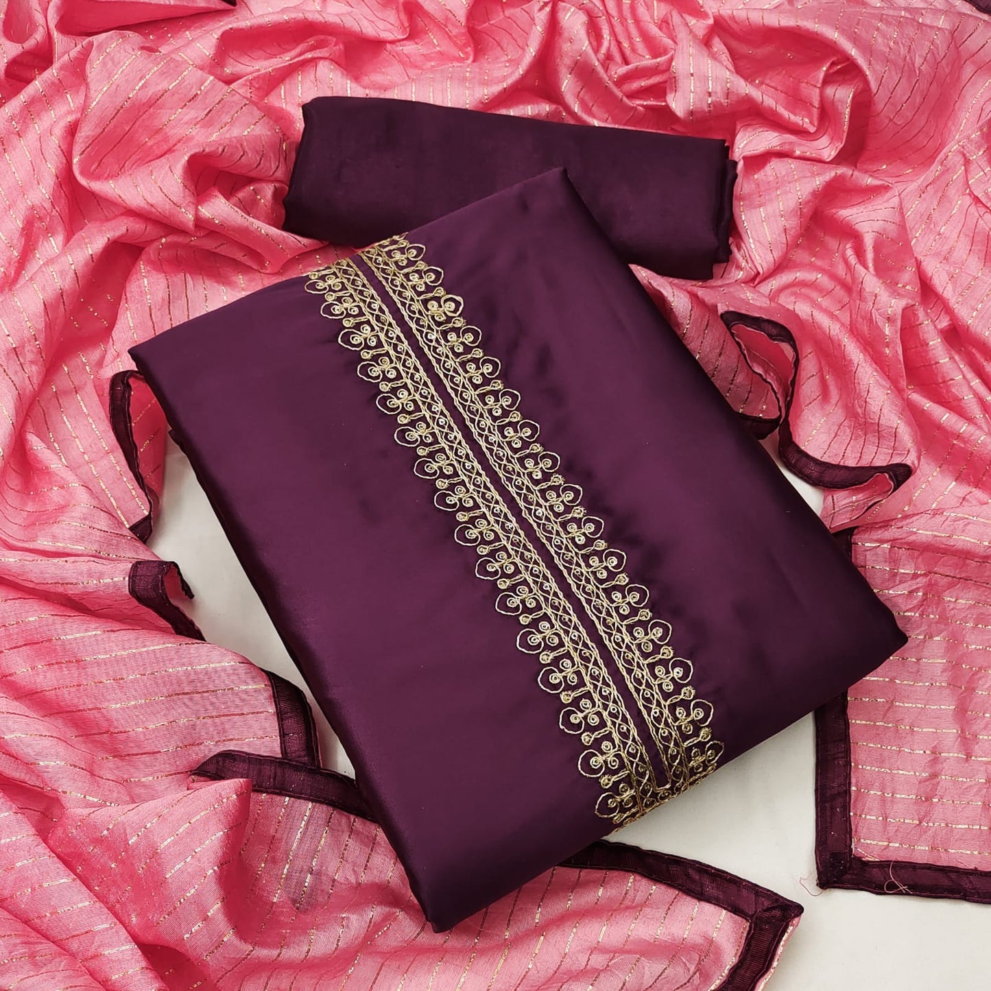 Shanaya Silk Unstitched Tie Belt Codding Work Dress Material Design Online