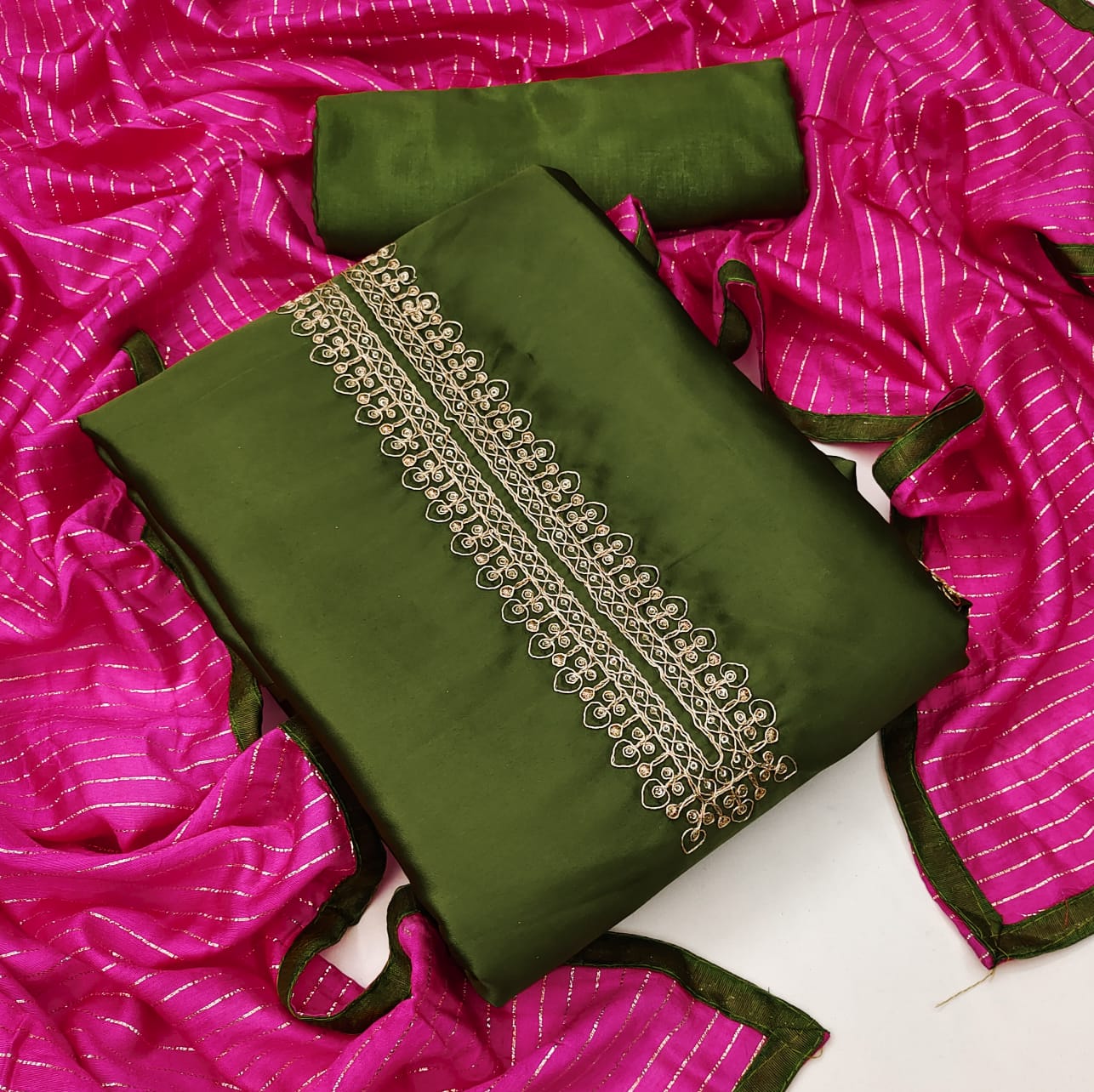 Shanaya Silk Unstitched Tie Belt Codding Work Dress Material Design Online