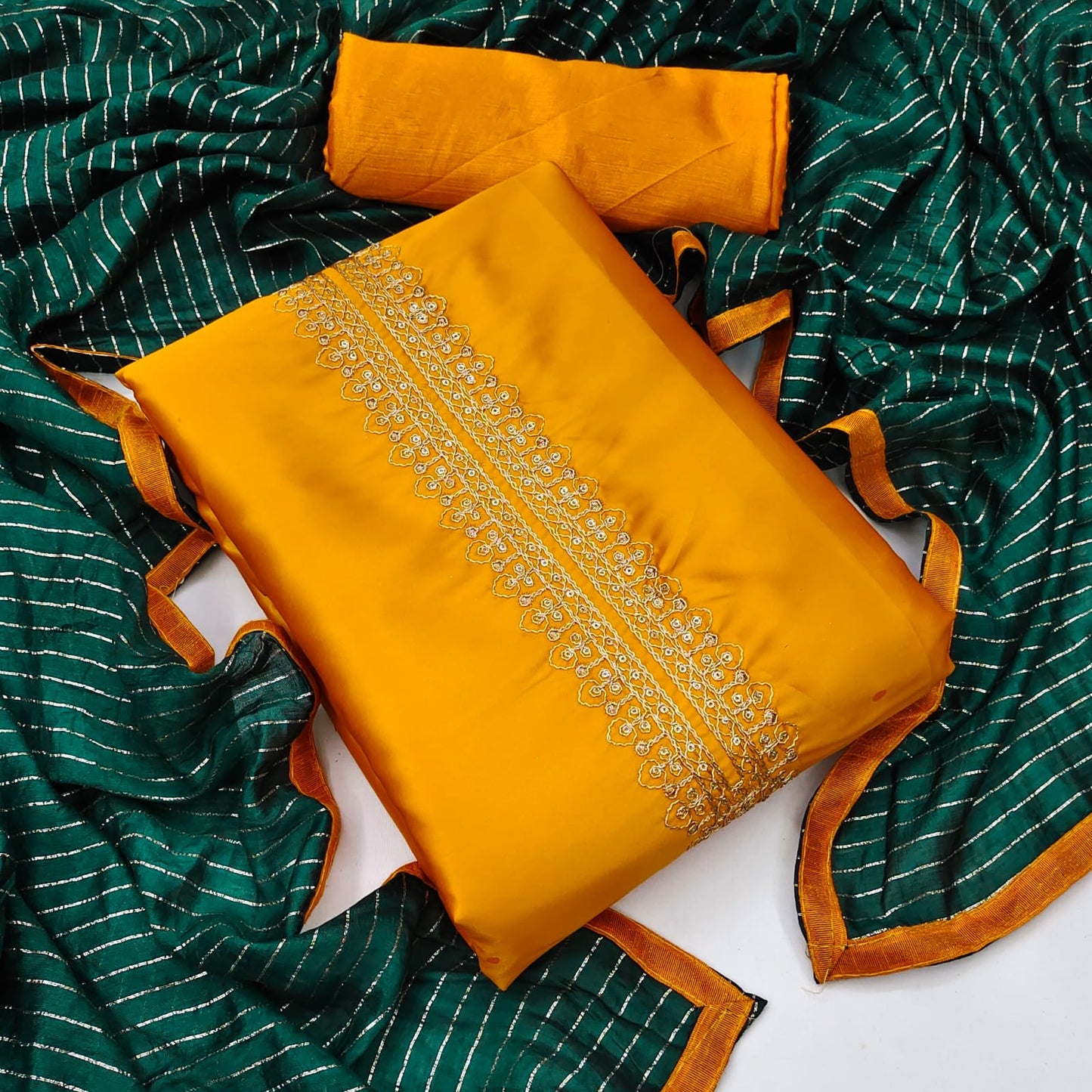 Shanaya Silk Unstitched Tie Belt Codding Work Dress Material Design Online