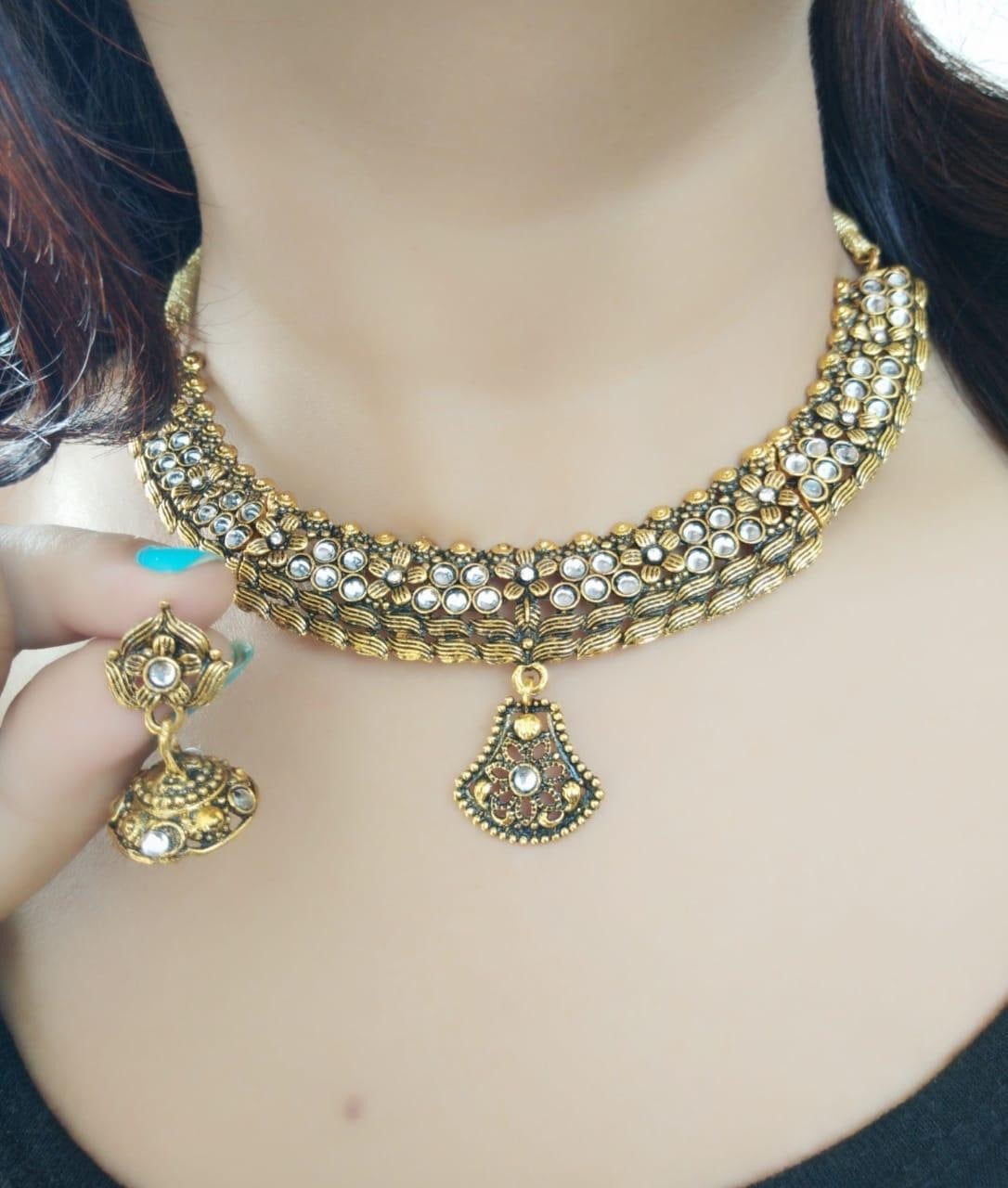 Graceful Golden Stone Pearl Imitation Necklace For Wedding Wear