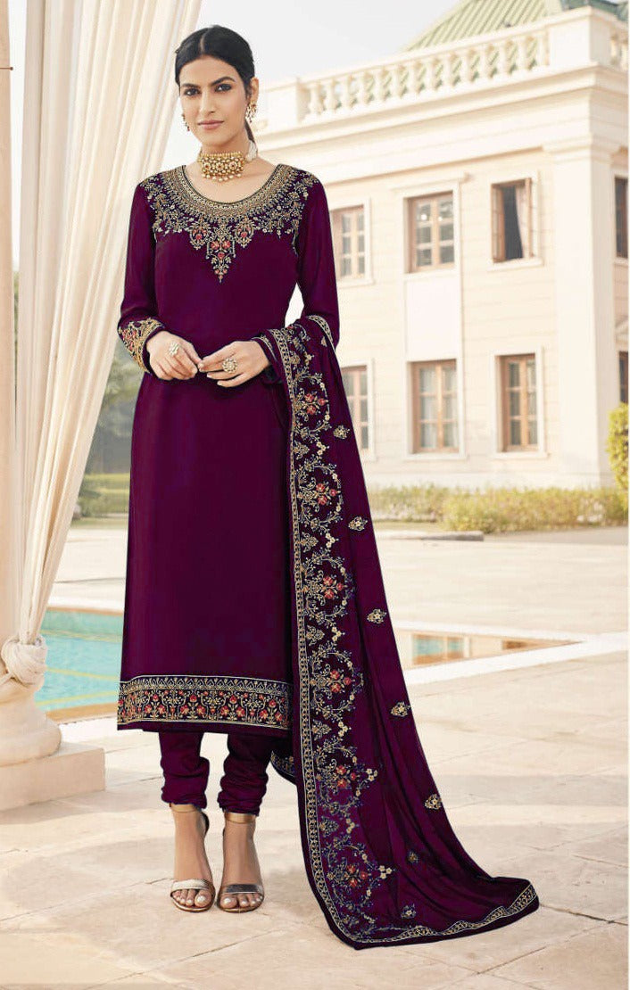 Straight Cut Style Latest Georgette Lovely Thread Work Semi Stitched Suit