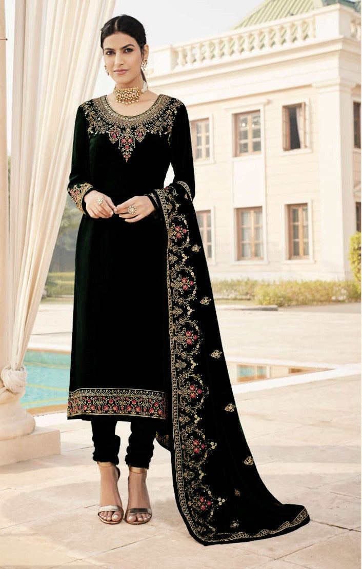 Straight Cut Style Latest Georgette Lovely Thread Work Semi Stitched Suit