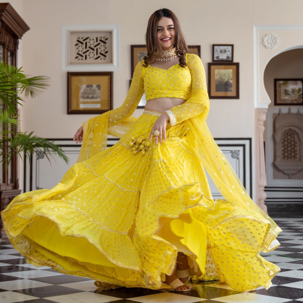 Ravishing Yellow Color Georgette Embroidered Work Lehenga Choli Design
