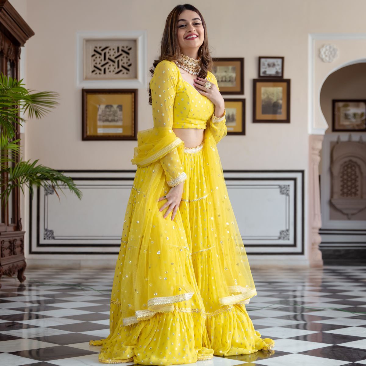 Ravishing Yellow Color Georgette Embroidered Work Lehenga Choli Design
