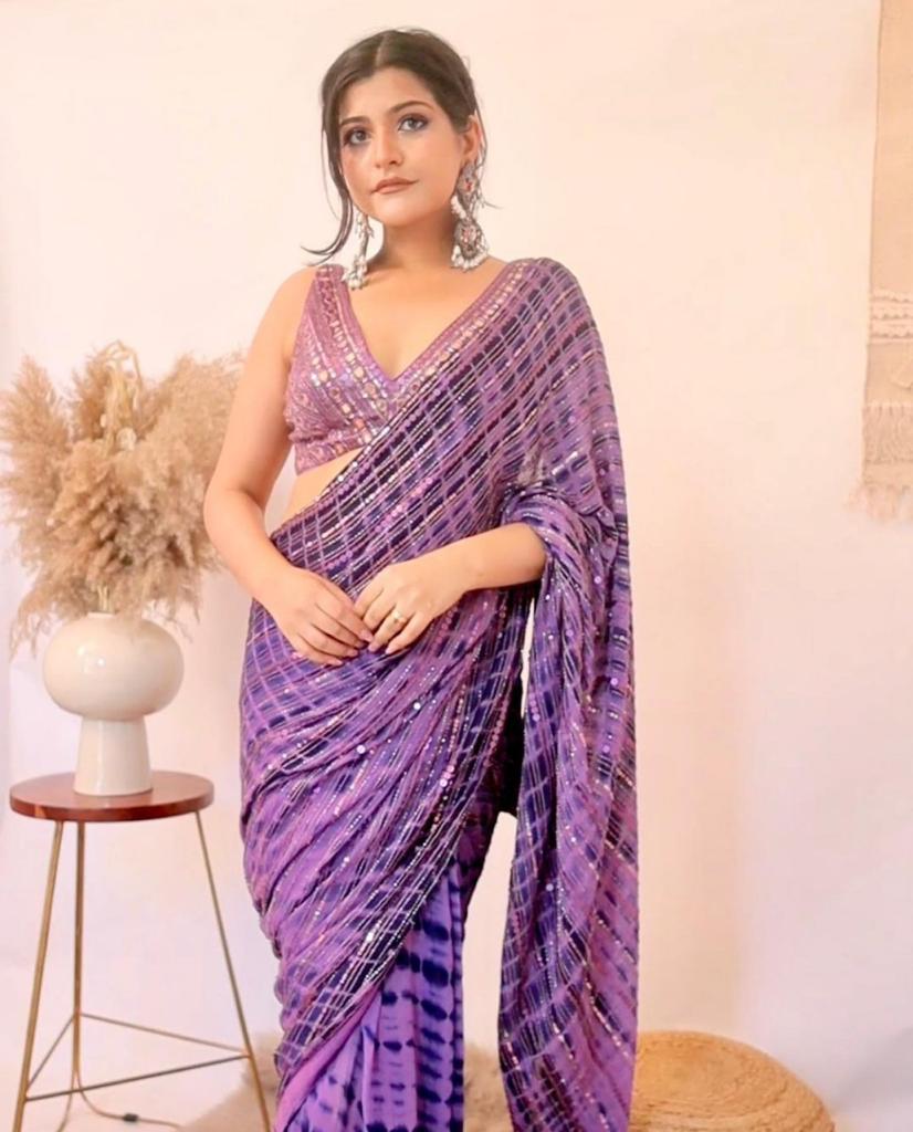 Alluring Purple Color Designer Georgette Sequence Work Saree Blouse For Women