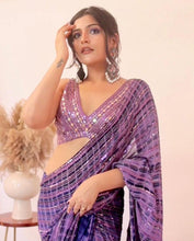 Load image into Gallery viewer, Alluring Purple Color Designer Georgette Sequence Work Saree Blouse For Women
