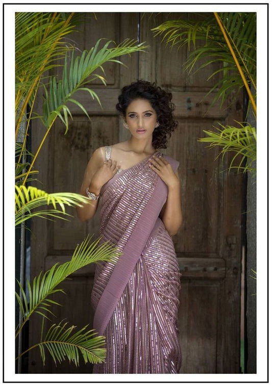 Ultramodern Violet Color Party Wear Georgette Sequence Work Saree Blouse
