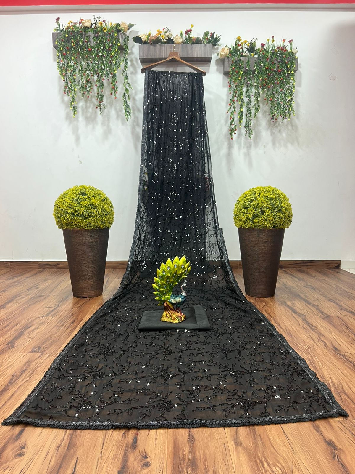Tremendously Black Color Georgette Sequence Work Saree Blouse For Wedding Wear