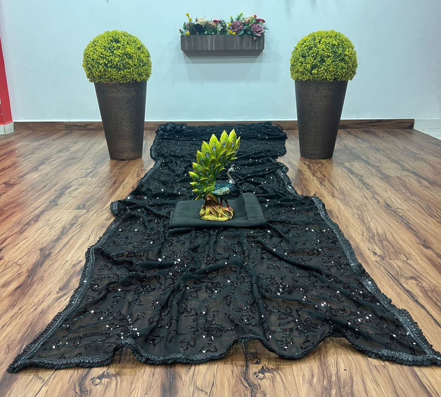 Tremendously Black Color Georgette Sequence Work Saree Blouse For Wedding Wear