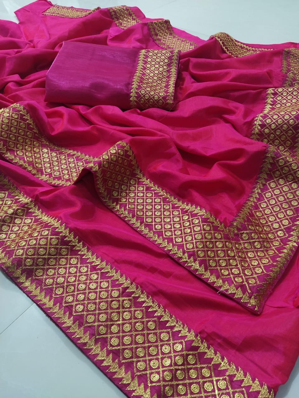 Festive Wear Embroidered Zari Work Sana Silk Beautiful Indian Wear Saree Blouse