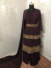 Load image into Gallery viewer, Festive Wear Wine Color Georgette Embroidered Work Plazo Salwar Suit
