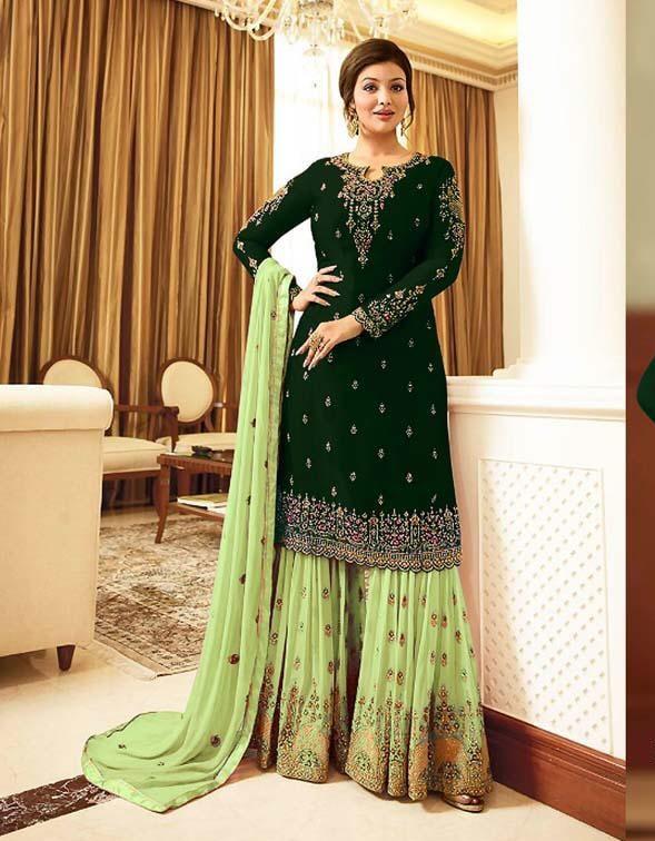 Intricate Green Color Embroidered Work Georgette Salwar Suit Design