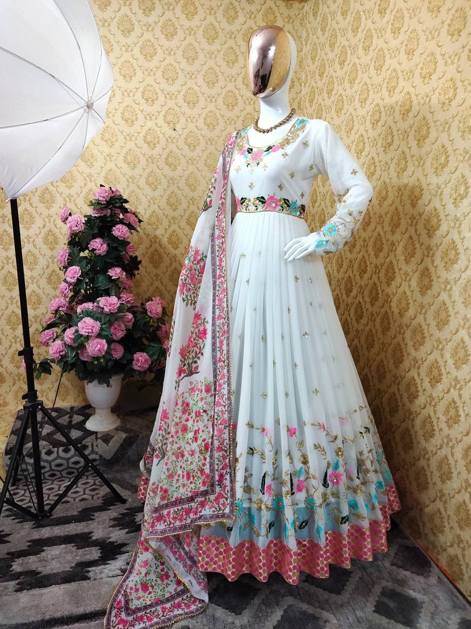 Dashing White Color Function Wear Georgette Embroidered Jacquard Work Salwar Suit