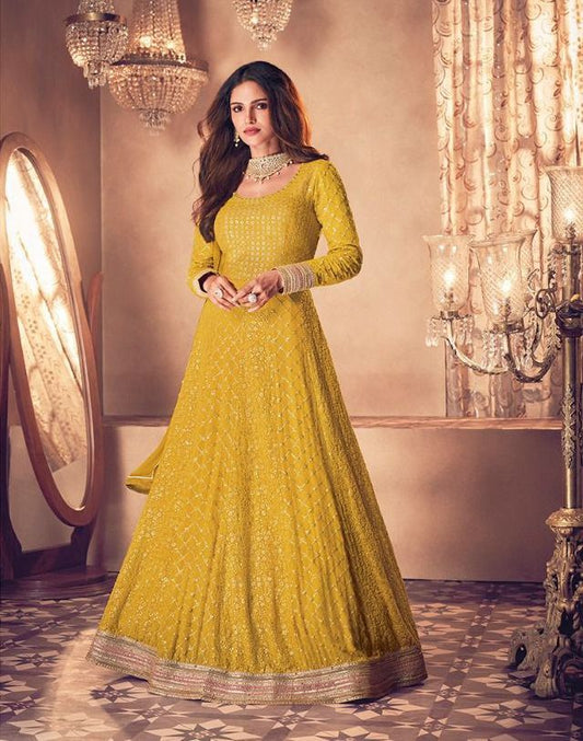 Winning Yellow Color Georgette Sequence Work Wedding Wear Salwar Suit