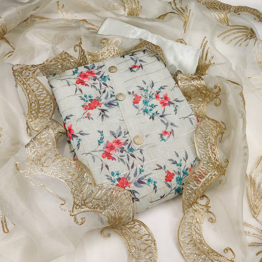 Divine White Color Regular Wear Chanderi Printed Work Salwar Suit
