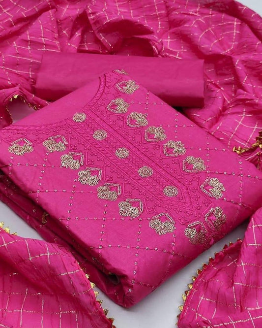 Casual Wear Pink Color Surpassing Cotton Sequence Work Salwar Suit