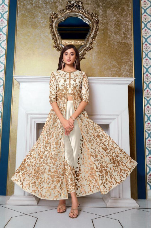 Fantastic Off White Color Net Embroidered Work Salwar Suit For Women