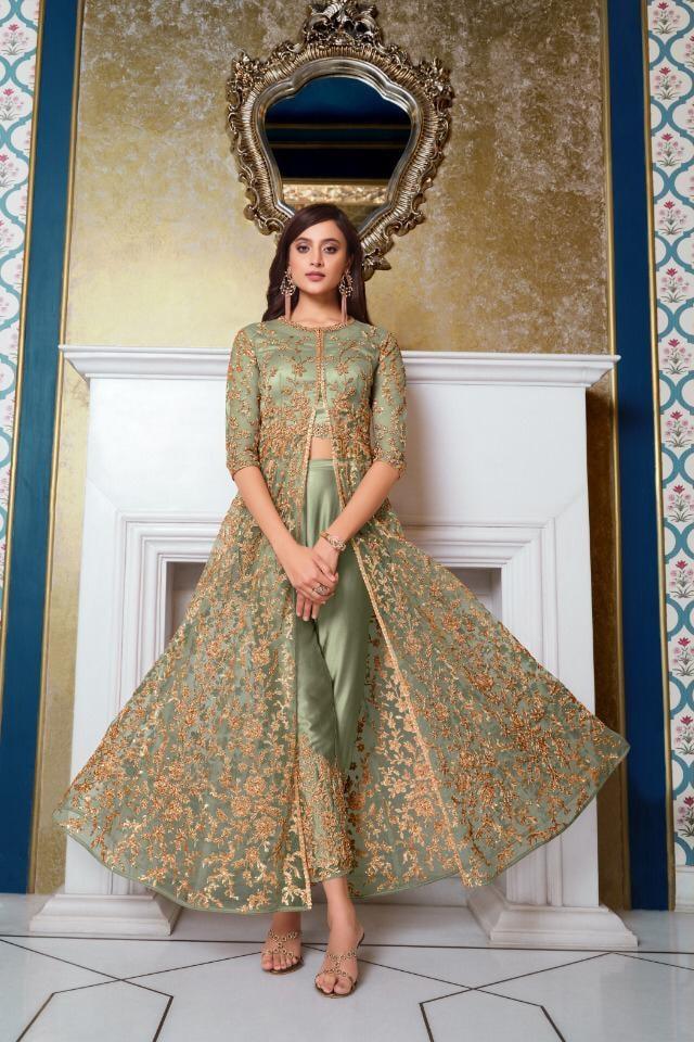 Intricate Green Color Occasion Wear Net Embroidered Coding Work Salwar Suit