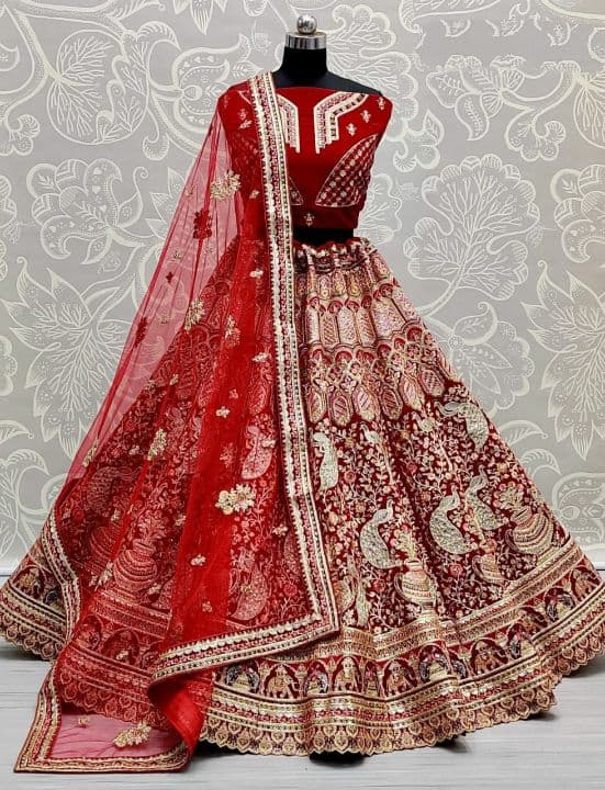 Elegant Velvet Wedding Wear Multi Diamond Embroidered Work Lehenga Choli