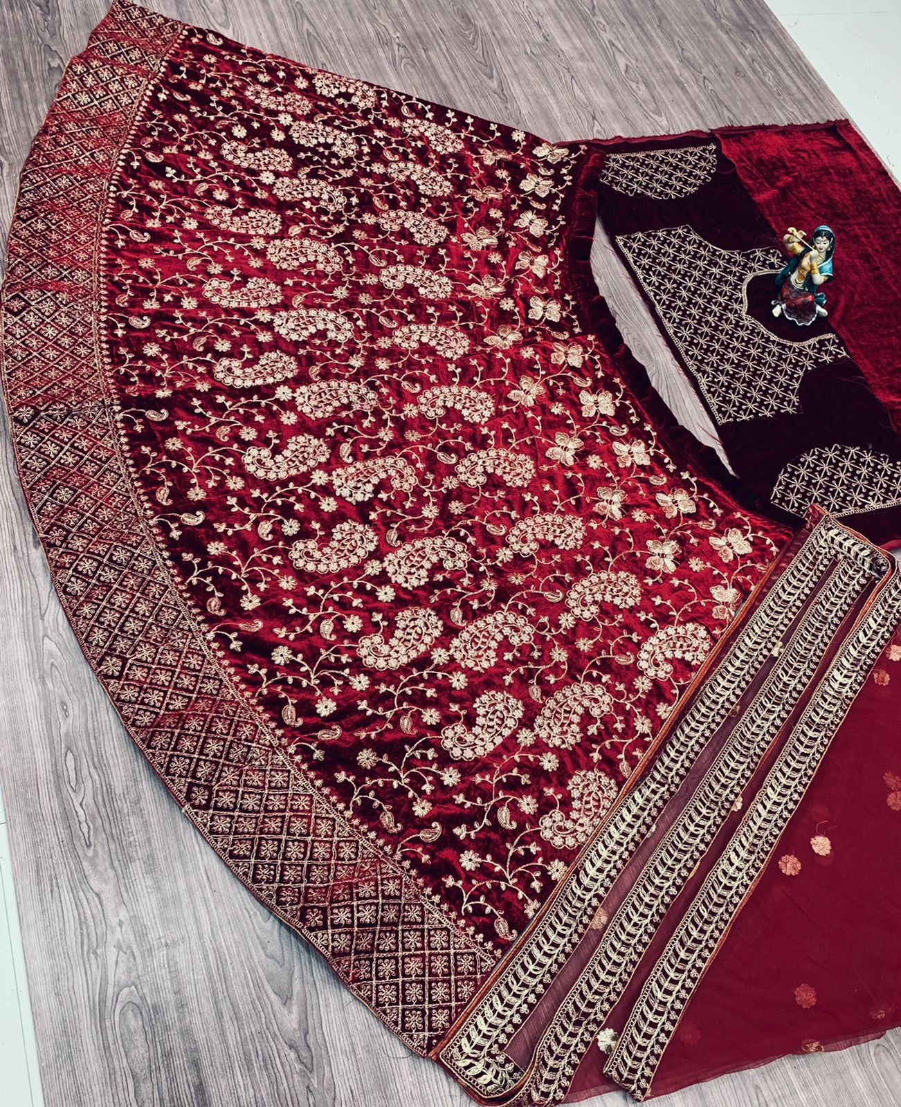 Bridal Wear Maroon Color Velvet Embroidered Work Lehenga Choli