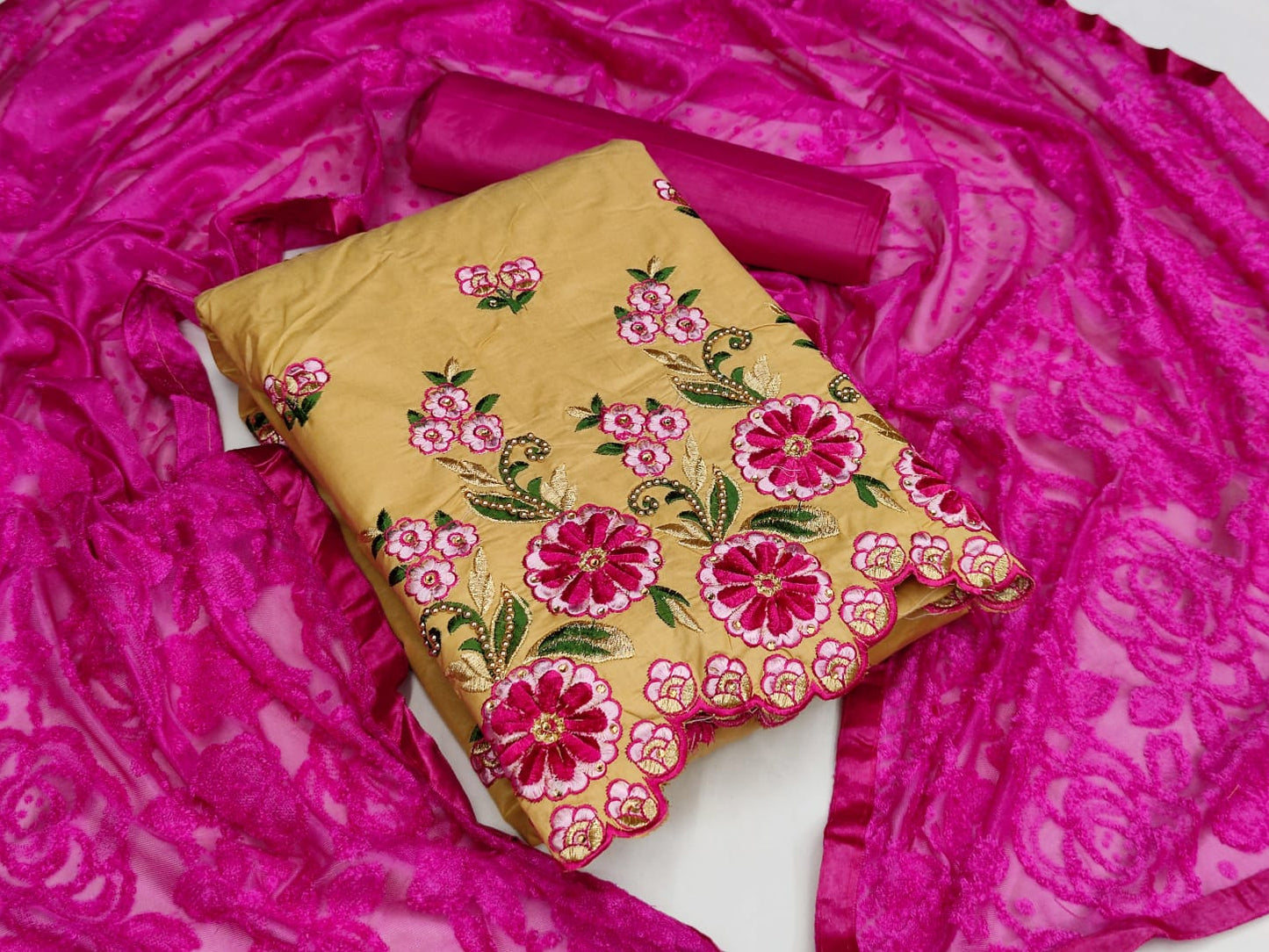 Radiant Rani Pink Color Casual Wear Cotton Diamond Work Salwar Suit