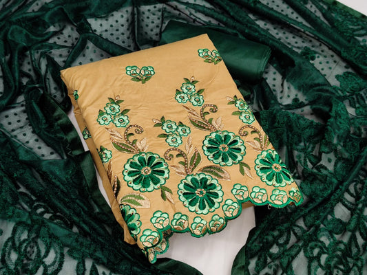 Trendy Green Color Regular Wear Embroidered Work Cotton Salwar Suit