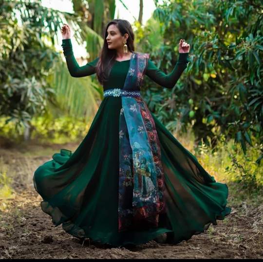 Majesty Bottle Green Color Party Wear Georgette Salwar Suit