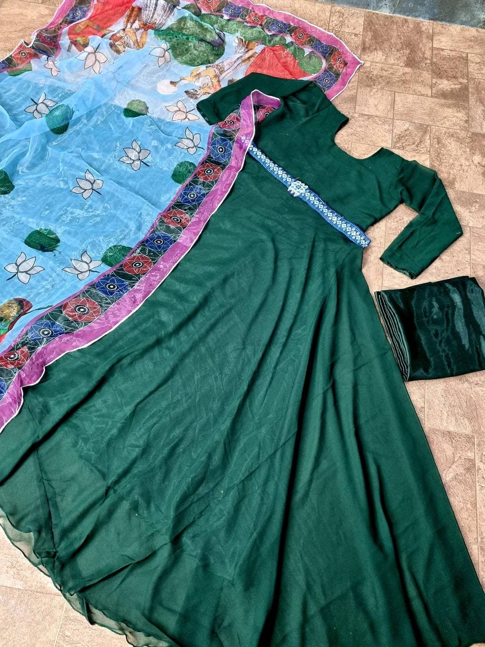 Majesty Bottle Green Color Party Wear Georgette Salwar Suit