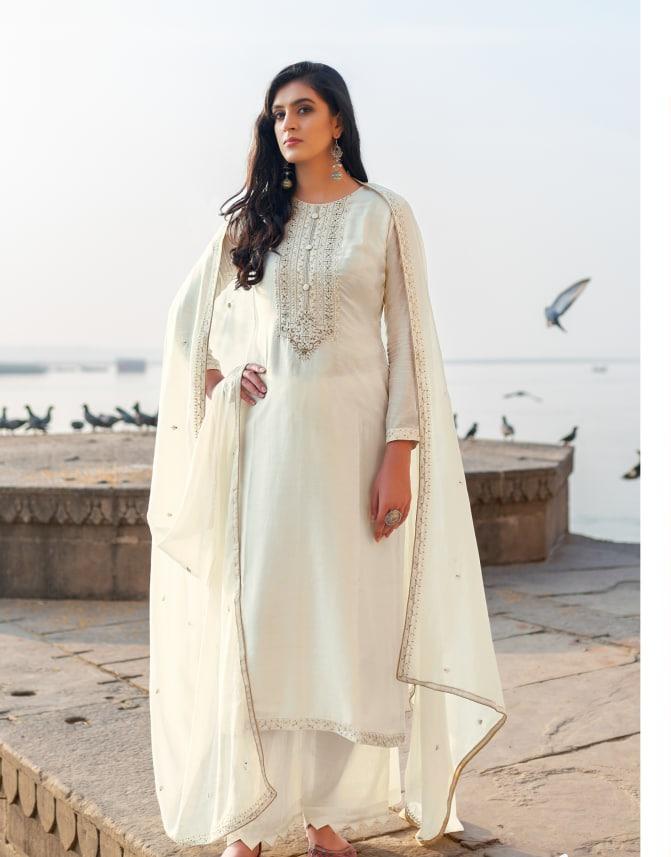 Adorable White Color Festive Wear Georgette Embroidered Work Salwar Suit
